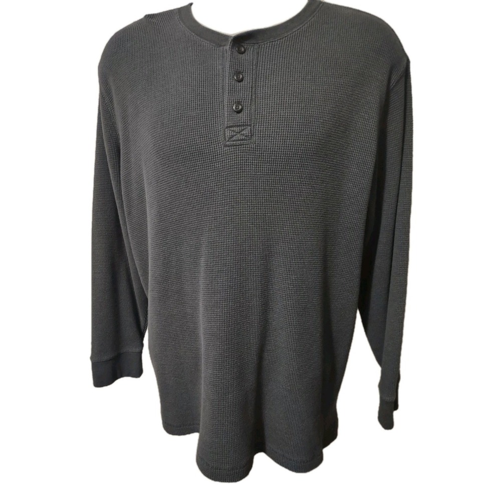 OUTDOOR LIFE Henley Shirt Men's XXL Waffle Weave Long Sleeve Charcoal Buttons